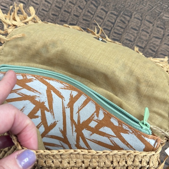 THINK INK Tan Woven Fringe Clutch Bag Eco Friendly Recycled Paper Boho Pouch - Picture 6 of 11